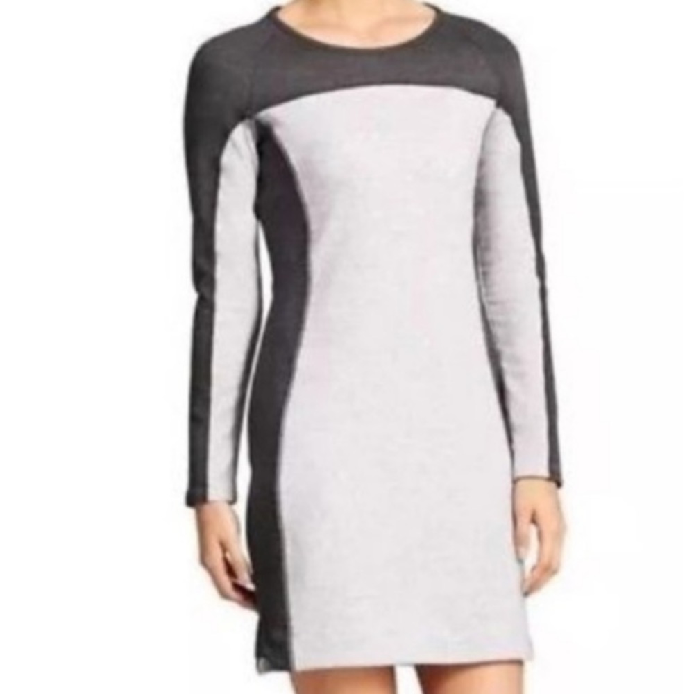 Athleta women's Omega dress heather grey colorblock stretch longsleeve XS